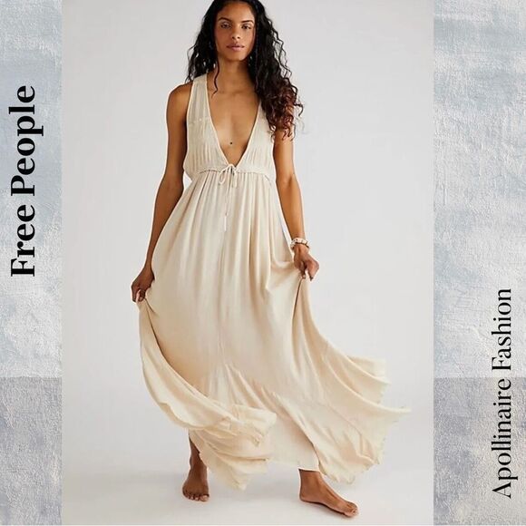 FREE PEOPLE SHOWSTOPPER MAXI DRESS IN TAUPE SMALL NEW - Picture 1 of 7